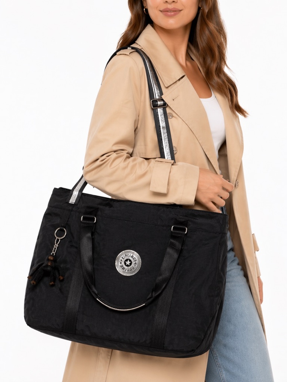 FINAL PRICE! Kipling Adara Tote Black Silver Large Nylon Travel Work Bag NWT